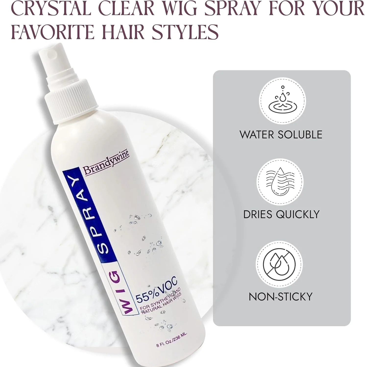 اسپری موی کلاه گیس Brandywine بدون آئروسل برای کلاه گیس های موی مصنوعی و طبیعی (تک بسته)