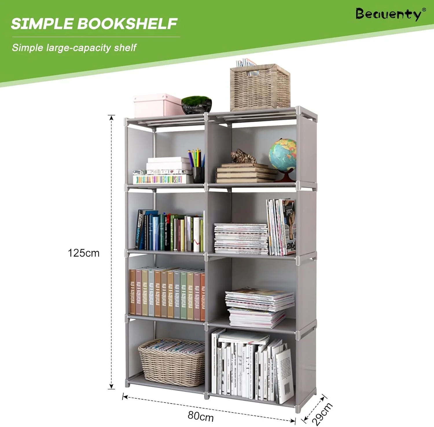 قفسه کتاب مکعبی Beauenty با ابعاد 1-10، کتابخانه پارچه ای نبافته، سازمان دهنده قفسه کتاب ایستاده (8 مکعبی)