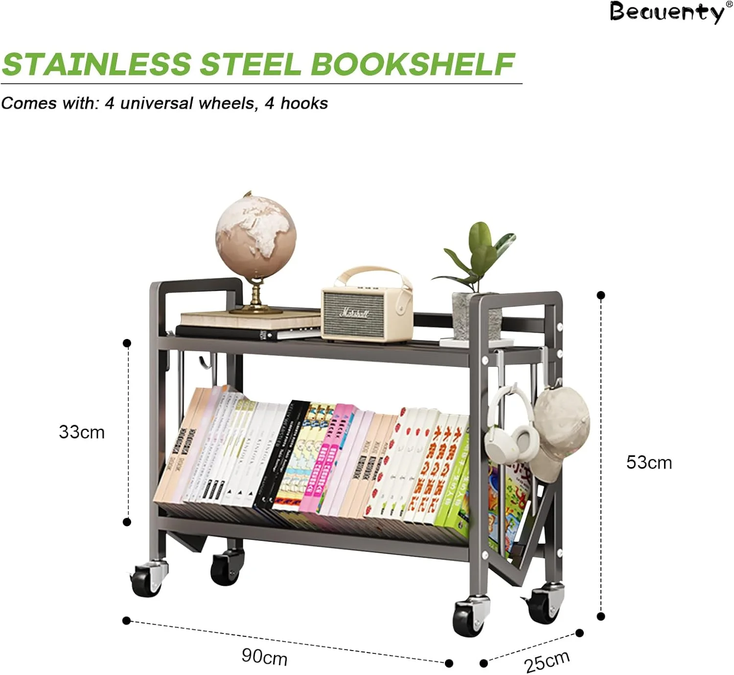قفسه کتاب متحرک Beauenty با چرخ های قفل شونده، سازمان دهنده کتاب شیب دار ایستاده به عرض 90 سانتی متر، قفسه ذخیره سازی کتاب چرخ دار 2 طبقه (خاکستری - 2 طبقه) قفسه کتاب متحرک Beauenty با چرخ های قفل شونده، سازمان دهنده کتاب شیب دار ایستاده به عرض 90 سانتی متر، قفسه ذخیره سازی کتاب چرخ دار 2 طبقه (خاکستری - 2 طبقه)