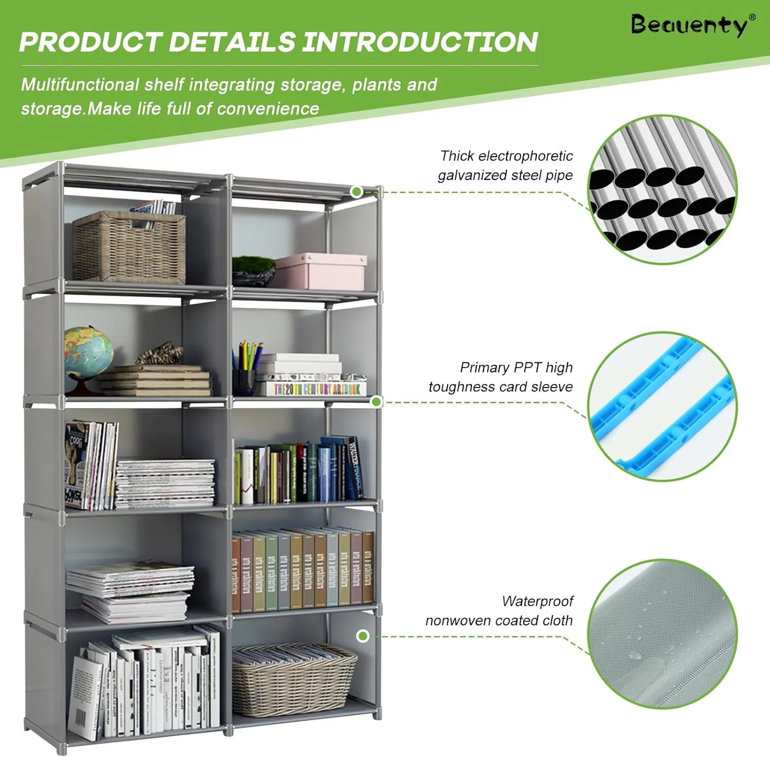 قفسه کتاب مکعبی Beauenty با ابعاد 1-10، کتابخانه پارچه ای نبافته، سازمان دهنده قفسه کتاب ایستاده (8 مکعبی)