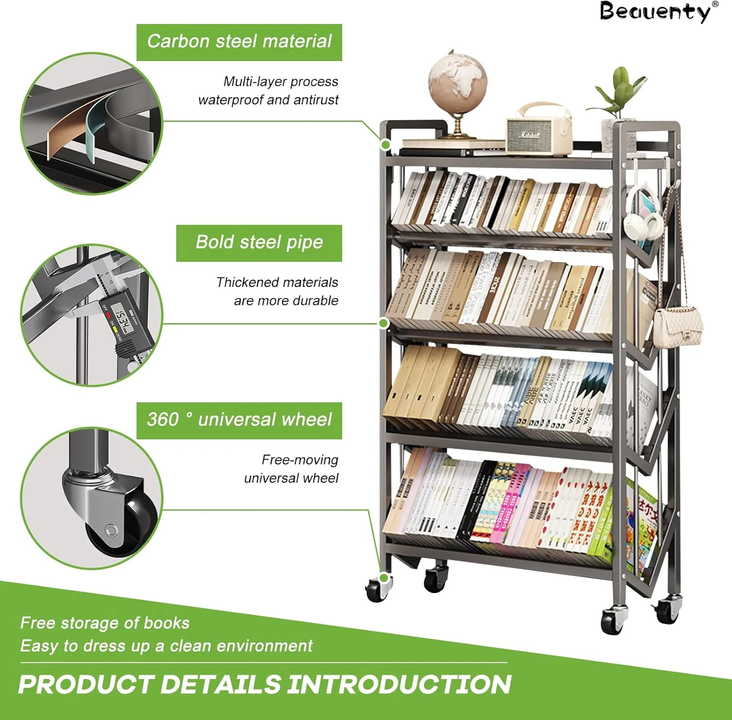 قفسه کتاب متحرک Beauenty با چرخ های قفل شونده، سازمان دهنده کتاب شیب دار ایستاده به عرض 90 سانتی متر، قفسه ذخیره سازی کتاب چرخ دار 2 طبقه (خاکستری - 2 طبقه) قفسه کتاب متحرک Beauenty با چرخ های قفل شونده، سازمان دهنده کتاب شیب دار ایستاده به عرض 90 سانتی متر، قفسه ذخیره سازی کتاب چرخ دار 2 طبقه (خاکستری - 2 طبقه)