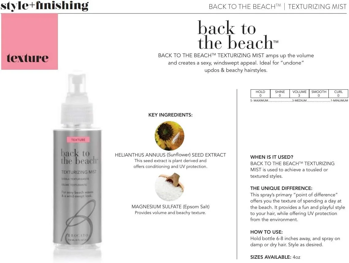 اسپری بافت دهنده مو Brocato Back to the Beach از Beautopia Hair: اسپری حالت دهنده مو برای بافت و حجم دهی موهای زنان - 120 میلی لیتر