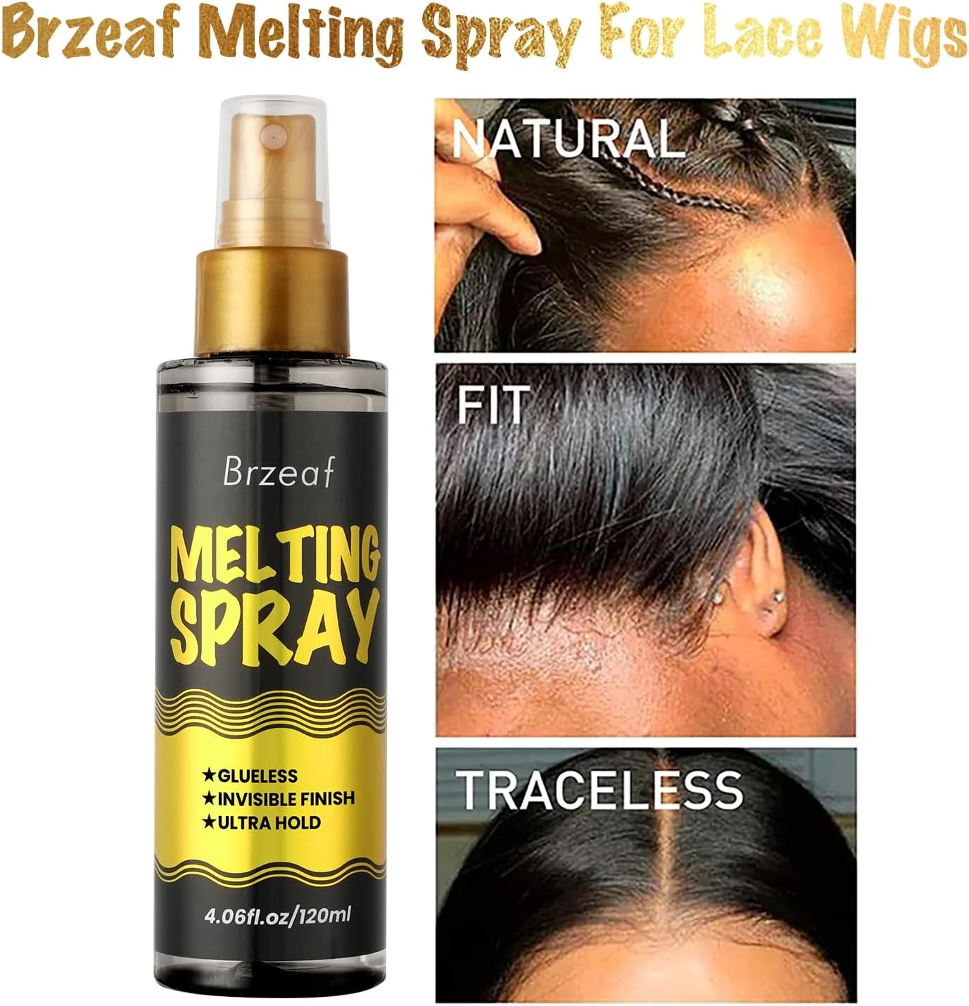 اسپری فیوژن توری Brzeaf و اسپری نگهدارنده (120 میلی لیتر)، نگهدارندگی فوق العاده، بدون چسب، اسپری فیوژن برای کلاه گیس توری، گیره قوی با ظاهری طبیعی، خشک شدن سریع، اسپری F