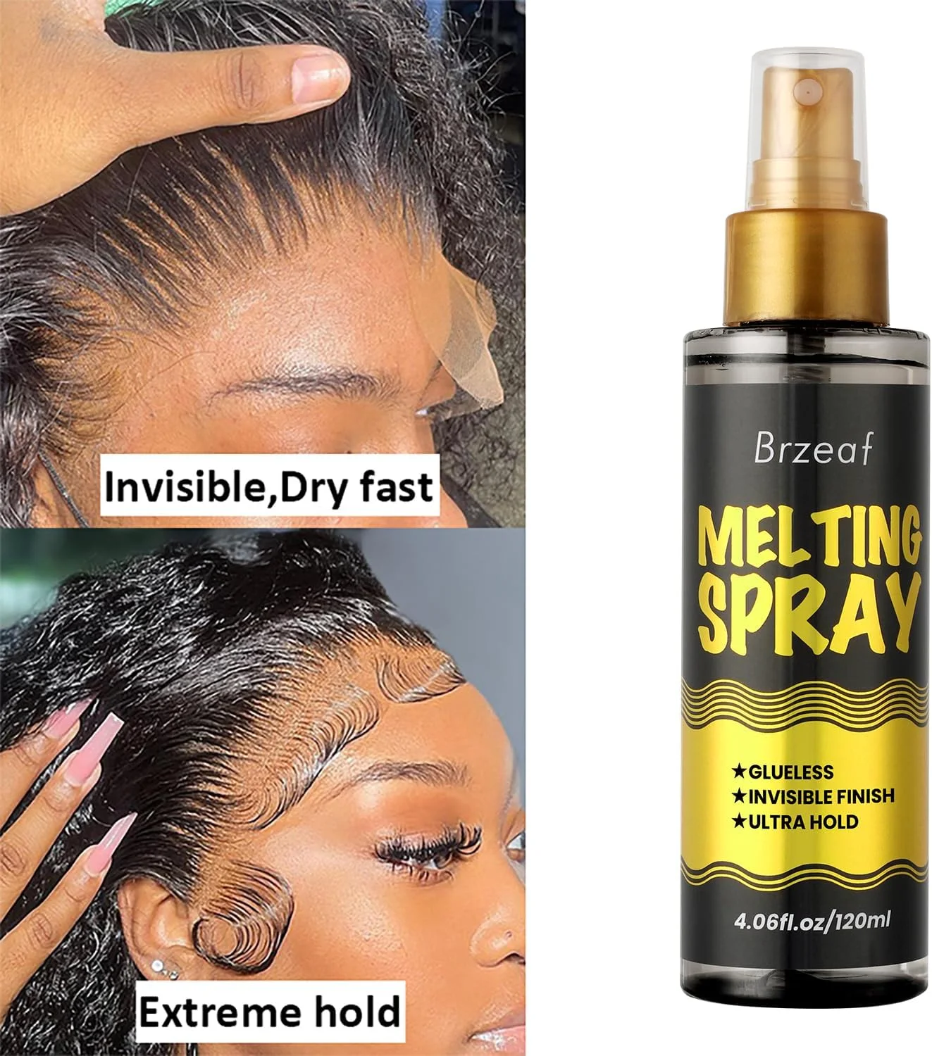 اسپری فیوژن توری Brzeaf و اسپری نگهدارنده (120 میلی لیتر)، نگهدارندگی فوق العاده، بدون چسب، اسپری فیوژن برای کلاه گیس توری، گیره قوی با ظاهری طبیعی، خشک شدن سریع، اسپری F