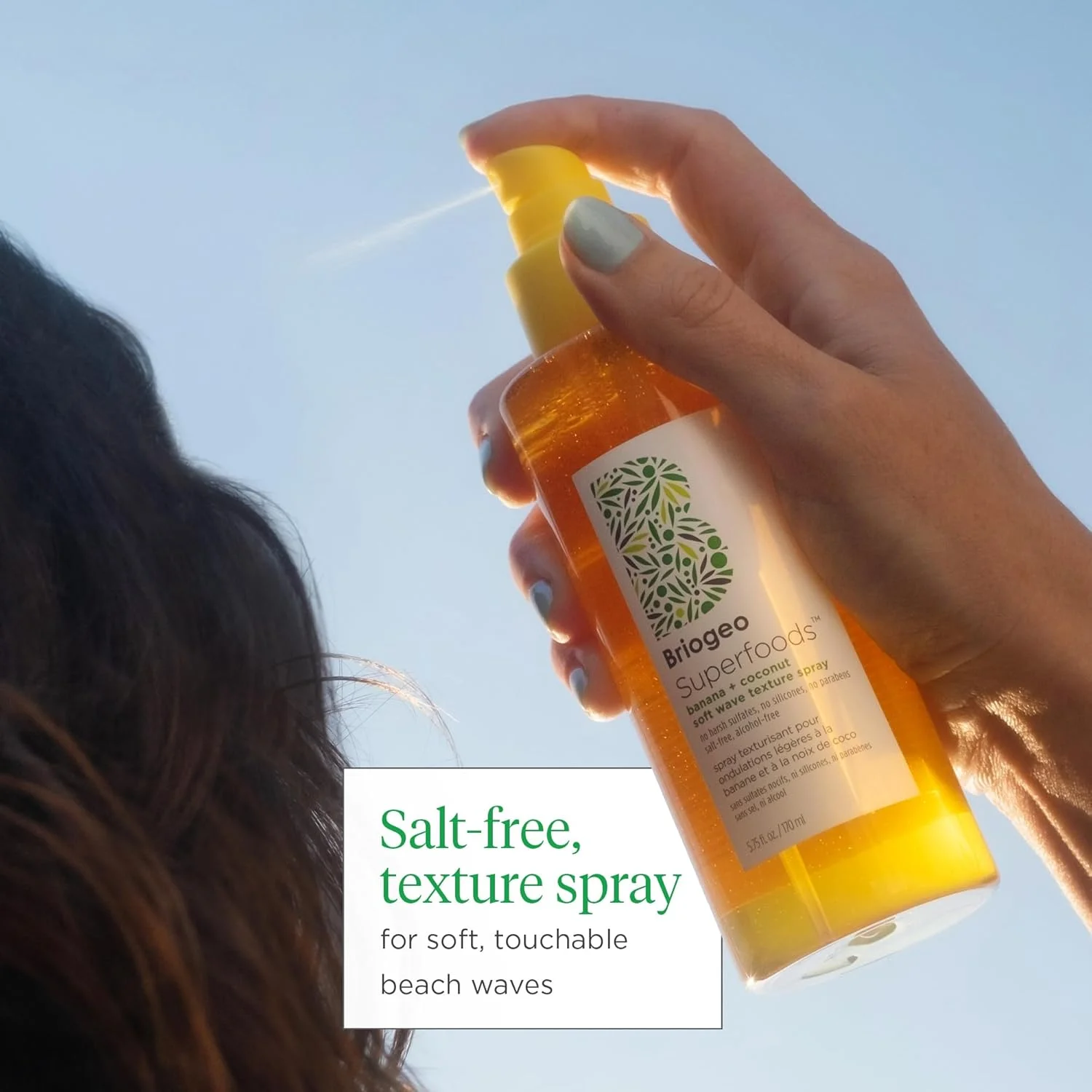 اسپری بافت دهنده موی موز و نارگیل بریوجیو، بدون نمک، بافت نرم و موج دار، اسپری آبرسان برای ایجاد موج های ساحلی، وگان، بدون فتالات و پارابن، 170 میلی لیتر