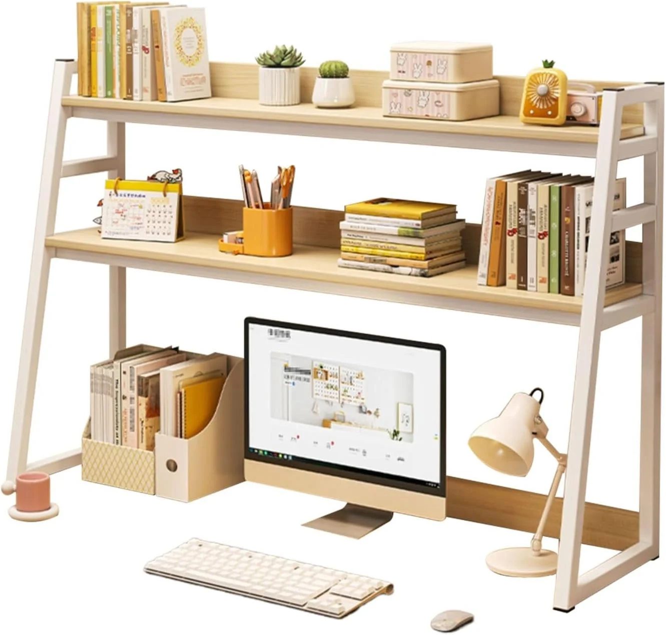 شلف رومیزی کامپیوتر با 2 طبقه فضای ذخیره سازی باز، قاب فولادی ضخیم و تحمل بار قوی، قفسه کتاب - ایده آل برای لوازم اداری، خوابگاه و منزل شلف رومیزی کامپیوتر با 2 طبقه فضای ذخیره سازی باز، قاب فولادی ضخیم و تحمل بار قوی، قفسه کتاب - ایده آل برای لوازم اداری، خوابگاه و منزل