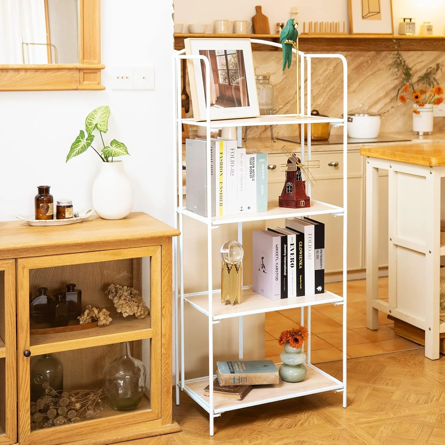 کتابخانه تاشو بدون نیاز به مونتاژ Crofy برای اتاق نشیمن، قفسه کتاب تاشو 4 طبقه سفید برای دفتر کار خانگی، سازمان دهنده قفسه کتاب قابل حمل کتابخانه تاشو بدون نیاز به مونتاژ Crofy برای اتاق نشیمن، قفسه کتاب تاشو 4 طبقه سفید برای دفتر کار خانگی، سازمان دهنده قفسه کتاب قابل حمل