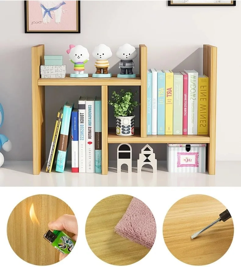 قفسه کتاب تلسکوپی رومیزی ساده BROJAQ، قفسه های رومیزی برای نگهداری کتاب، قفسه مرتب سازی، قفسه نگهداری لوازم اداری، کتابخانه خوابگاه کودکان (بژ)