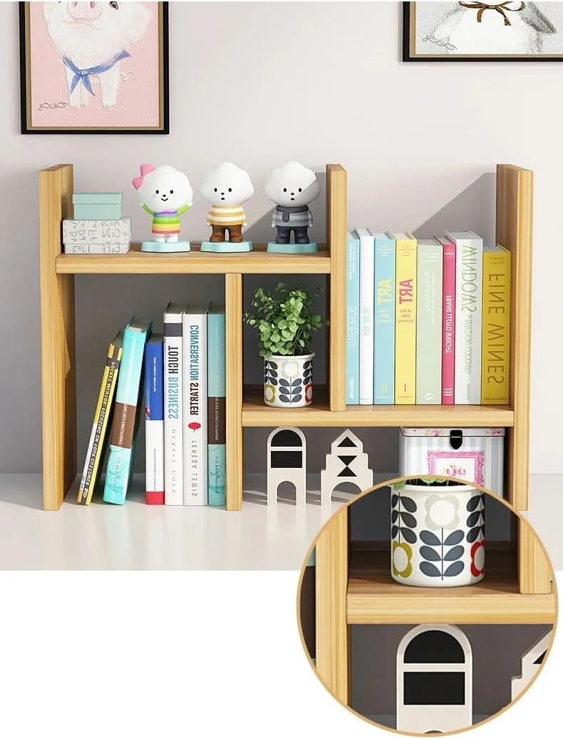 قفسه کتاب تلسکوپی رومیزی ساده BROJAQ، قفسه های رومیزی برای نگهداری کتاب، قفسه مرتب سازی، قفسه نگهداری لوازم اداری، کتابخانه خوابگاه کودکان (بژ)