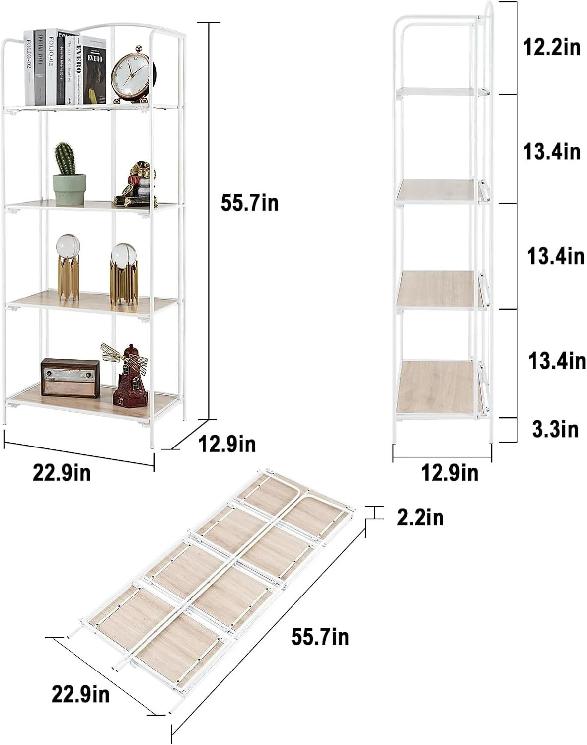 کتابخانه تاشو بدون نیاز به مونتاژ Crofy برای اتاق نشیمن، قفسه کتاب تاشو 4 طبقه سفید برای دفتر کار خانگی، سازمان دهنده قفسه کتاب قابل حمل کتابخانه تاشو بدون نیاز به مونتاژ Crofy برای اتاق نشیمن، قفسه کتاب تاشو 4 طبقه سفید برای دفتر کار خانگی، سازمان دهنده قفسه کتاب قابل حمل