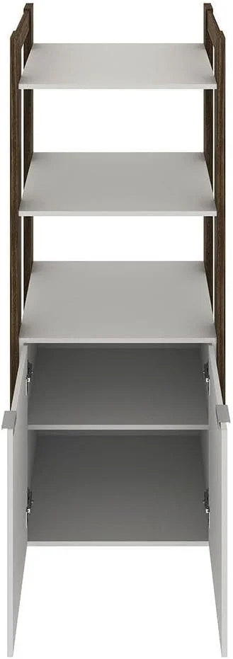 کابینت ویترینی بلند دانوب هوم مدل Lean با 2 درب | کمد سازمان دهنده چوبی با طراحی مدرن | قفسه کتابخانه چند منظوره برای خانه و دفتر کار، طول 65 x عرض 35.5 x ارتفاع 165.5 سانتی متر - سفید/گردویی