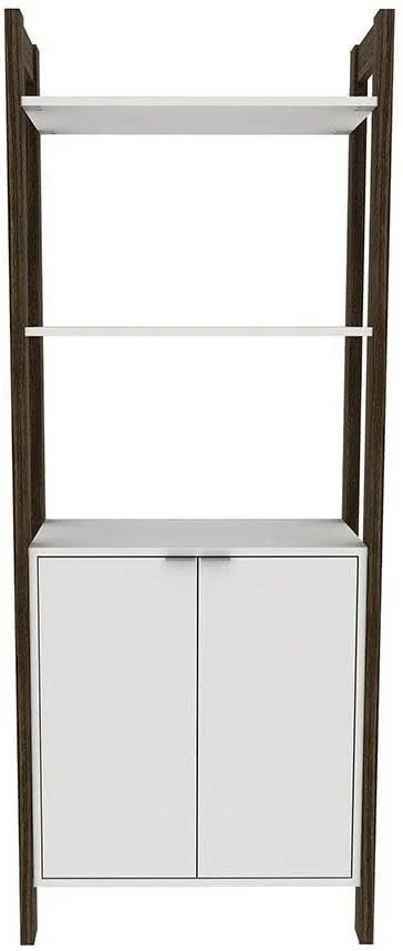 کابینت ویترینی بلند دانوب هوم مدل Lean با 2 درب | کمد سازمان دهنده چوبی با طراحی مدرن | قفسه کتابخانه چند منظوره برای خانه و دفتر کار، طول 65 x عرض 35.5 x ارتفاع 165.5 سانتی متر - سفید/گردویی