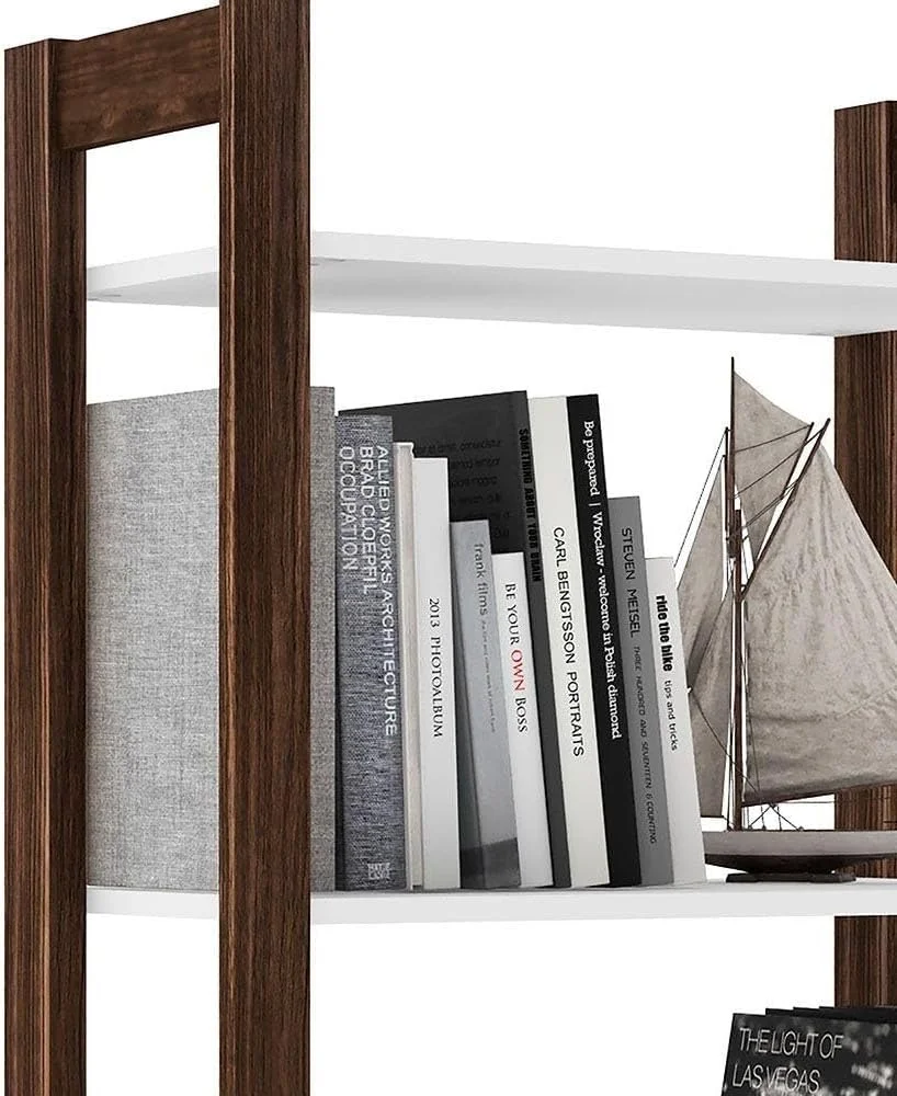 کابینت ویترینی بلند دانوب هوم مدل Lean با 2 درب | کمد سازمان دهنده چوبی با طراحی مدرن | قفسه کتابخانه چند منظوره برای خانه و دفتر کار، طول 65 x عرض 35.5 x ارتفاع 165.5 سانتی متر - سفید/گردویی