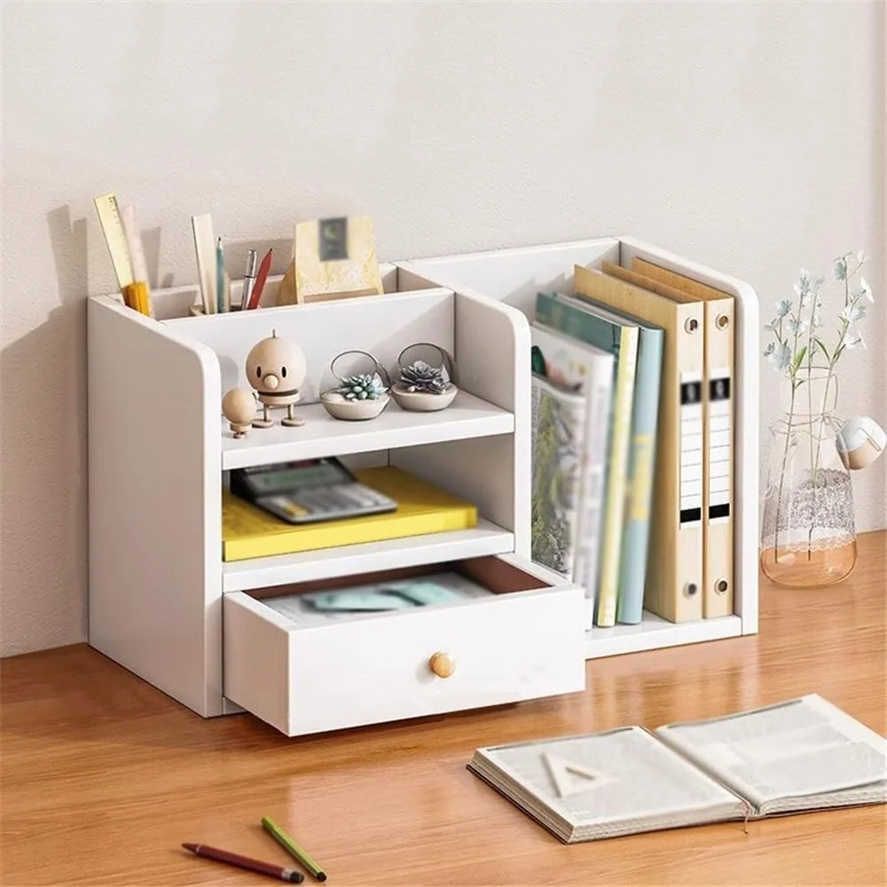 قفسه کتاب تخته مصنوعی، قفسه کتاب با کشو، میز کوچک رومیزی مستقل، سازمان دهنده مرتب برای دفتر کار منزل