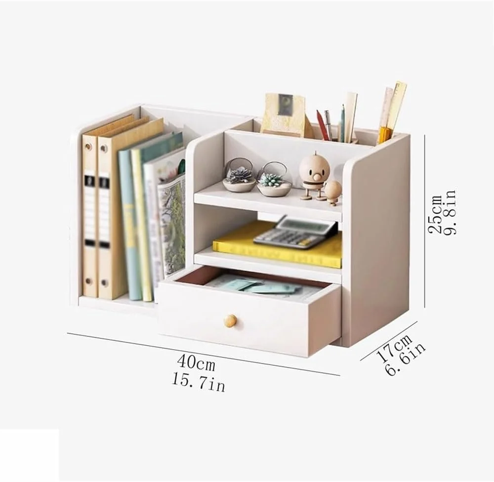 قفسه کتاب تخته مصنوعی، قفسه کتاب با کشو، میز کوچک رومیزی مستقل، سازمان دهنده مرتب برای دفتر کار منزل