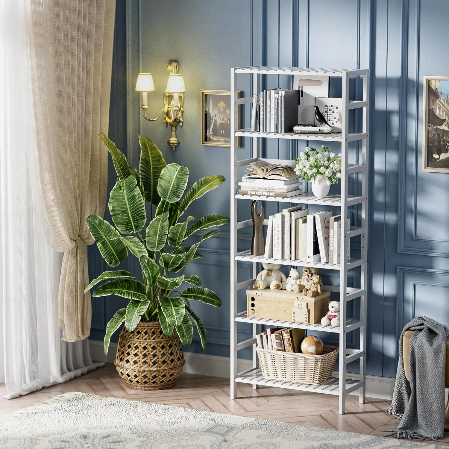 کتابخانه هیت نت، قفسه کتاب بامبو با 6 طبقه قابل تنظیم، سازمان دهنده بزرگ آشپزخانه، استند نمایش گیاه، سفید، ZWJ-6C-WH کتابخانه هیت نت، قفسه کتاب بامبو با 6 طبقه قابل تنظیم، سازمان دهنده بزرگ آشپزخانه، استند نمایش گیاه، سفید، ZWJ-6C-WH