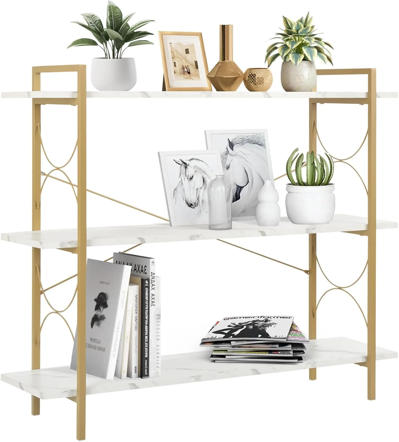 قفسه کتاب 3 طبقه fusehome، کتابخانه مدرن باز با 3 قفسه کوتاه، قفسه کتاب کوچک برای اتاق خواب، قفسه های نمایش چوبی و فلزی، مناسب برای دفتر کار خانگی، اتاق نشیمن، آشپزخانه، سفید و طلایی قفسه کتاب 3 طبقه fusehome، کتابخانه مدرن باز با 3 قفسه کوتاه، قفسه کتاب کوچک برای اتاق خواب، قفسه های نمایش چوبی و فلزی، مناسب برای دفتر کار خانگی، اتاق نشیمن، آشپزخانه، سفید و طلایی