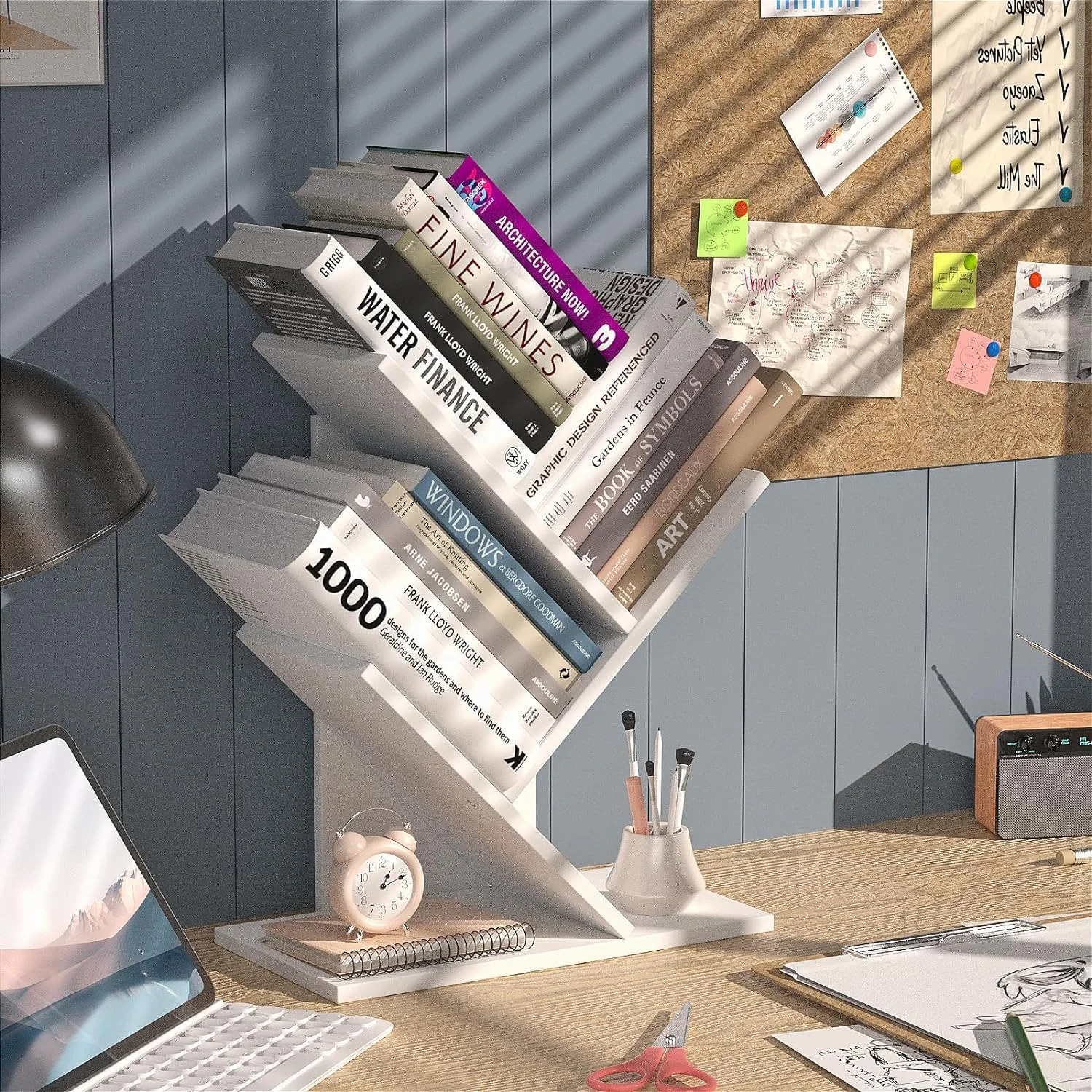 قفسه کتاب ساده رومیزی، قفسه کتاب ایستاده، قفسه کتاب درختی چوبی، قفسه نمایشگر قفسه ذخیره سازی، قفسه کتاب رومیزی اداری برای سی دی/مجله (سفید، درختی) قفسه کتاب ساده رومیزی، قفسه کتاب ایستاده، قفسه کتاب درختی چوبی، قفسه نمایشگر قفسه ذخیره سازی، قفسه کتاب رومیزی اداری برای سی دی/مجله (سفید، درختی)