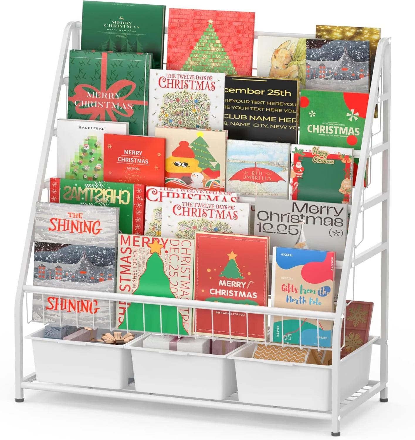 قفسه کتاب کودک JAQ، قفسه کتاب فلزی 6 طبقه با سطل های ذخیره سازی، سازمان دهنده قفسه ها برای نمایش در اتاق خواب، اتاق مطالعه، اتاق بازی (6 طبقه، سفید)
