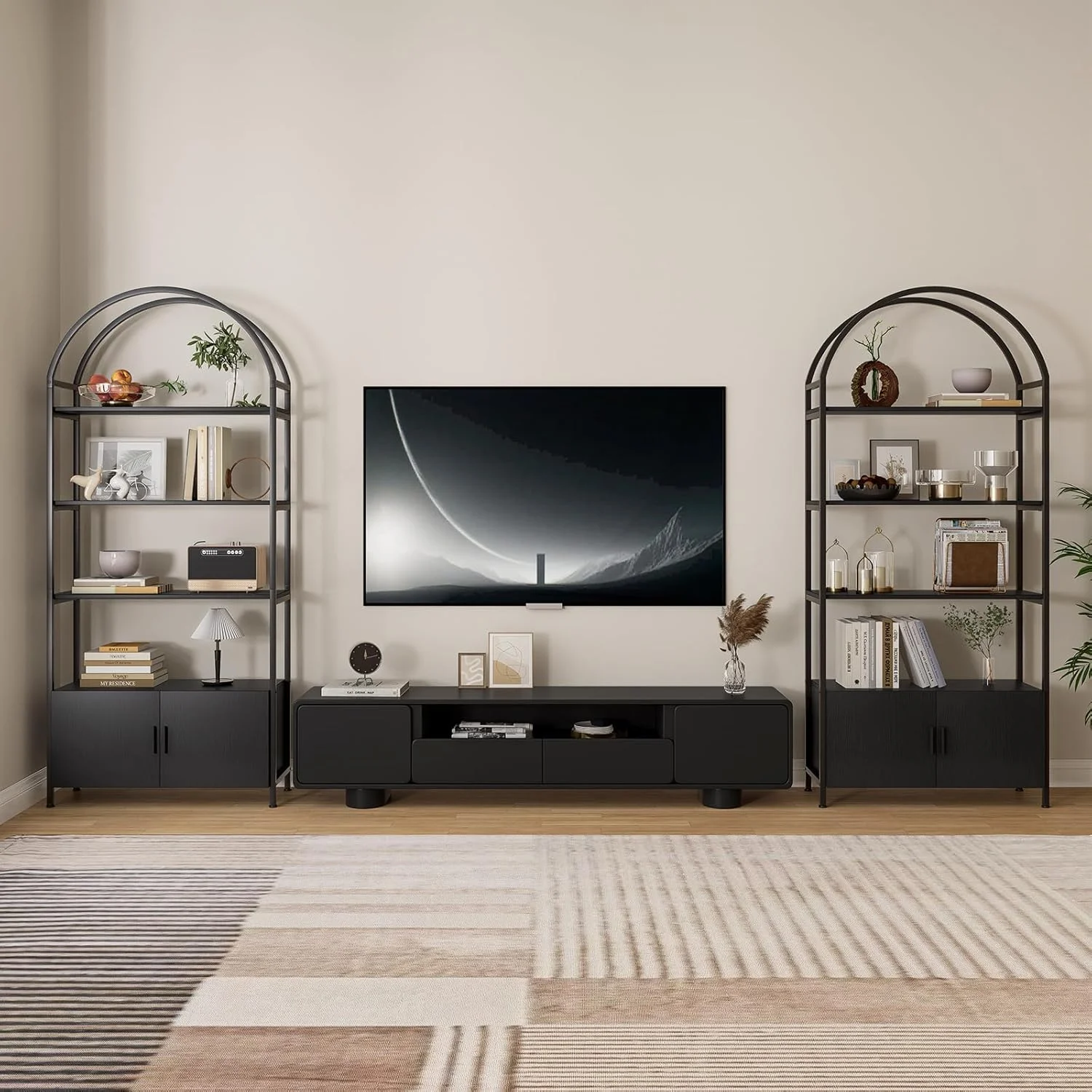 کتابخانه قفسه دار کمانی Jehiatek، قفسه کتاب با درب، قفسه کتاب صنعتی 71 اینچی با قاب فلزی محکم، تخته های با کیفیت E1، واحد قفسه بندی نمایشگر مستقل، مشکی کتابخانه قفسه دار کمانی Jehiatek، قفسه کتاب با درب، قفسه کتاب صنعتی 71 اینچی با قاب فلزی محکم، تخته های با کیفیت E1، واحد قفسه بندی نمایشگر مستقل، مشکی