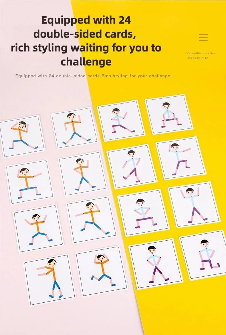اسباب بازی پازل آدمک چوبی برای کودکان - 24 کارت دو طرفه، اسباب بازی آموزشی هماهنگی چشم و دست، ایمن و بدون پلیسه، تفکر خلاق و مهارت های حرکتی ظریف، هدیه ای برای پسران و دختران (02) اسباب بازی پازل آدمک چوبی برای کودکان - 24 کارت دو طرفه، اسباب بازی آموزشی هماهنگی چشم و دست، ایمن و بدون پلیسه، تفکر خلاق و مهارت های حرکتی ظریف، هدیه ای برای پسران و دختران (02)