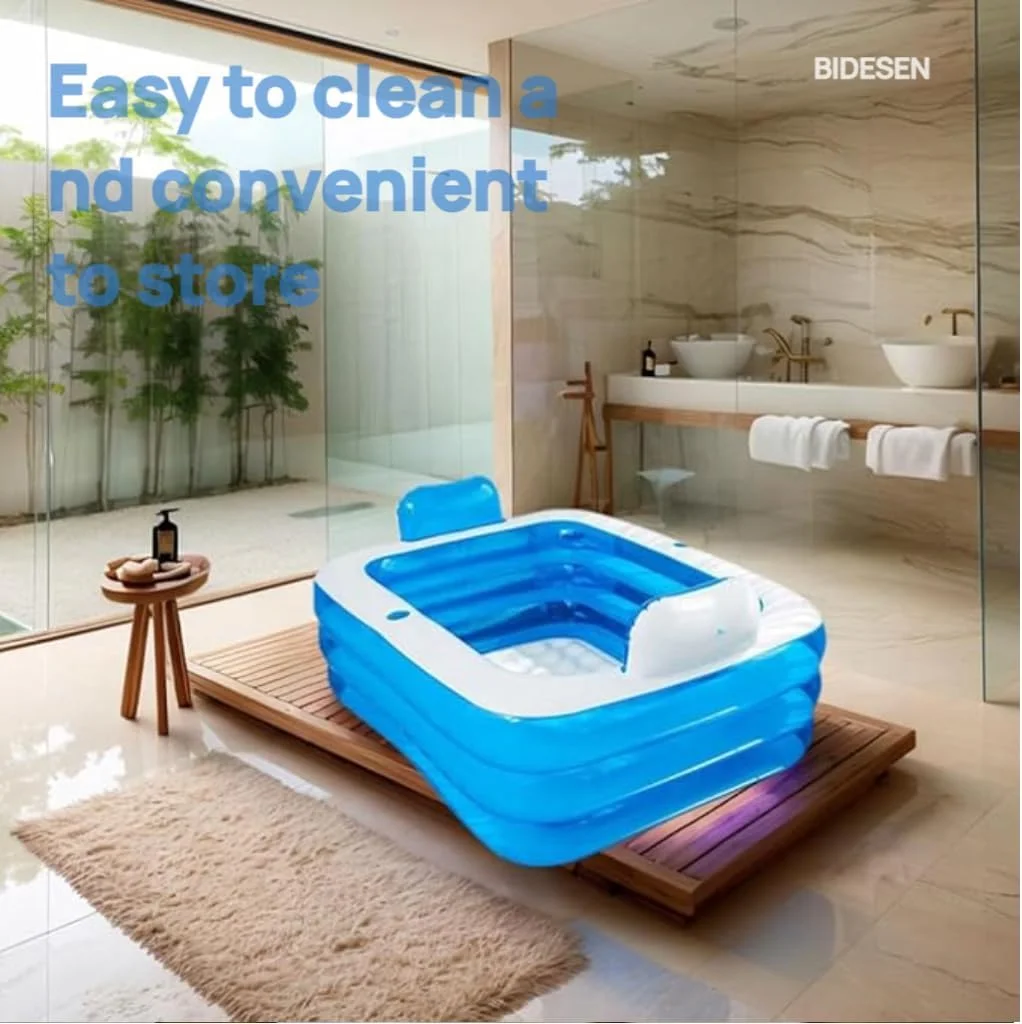 وان حمام بادی دوتایی بیدسن با پمپ هوای برقی و تکیه گاه سر بالش حمام، وان حمام بادی قابل حمل برای بزرگسالان، وان آبگرمکن تاشو مستقل در فضای باز و داخلی با جا لیوانی تخلیه