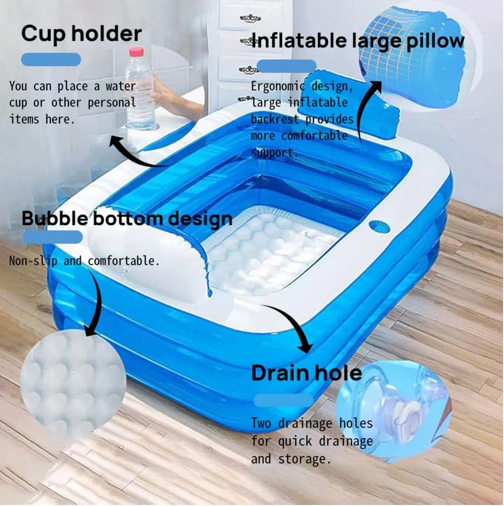 وان حمام بادی دوتایی بیدسن با پمپ هوای برقی و تکیه گاه سر بالش حمام، وان حمام بادی قابل حمل برای بزرگسالان، وان آبگرمکن تاشو مستقل در فضای باز و داخلی با جا لیوانی تخلیه