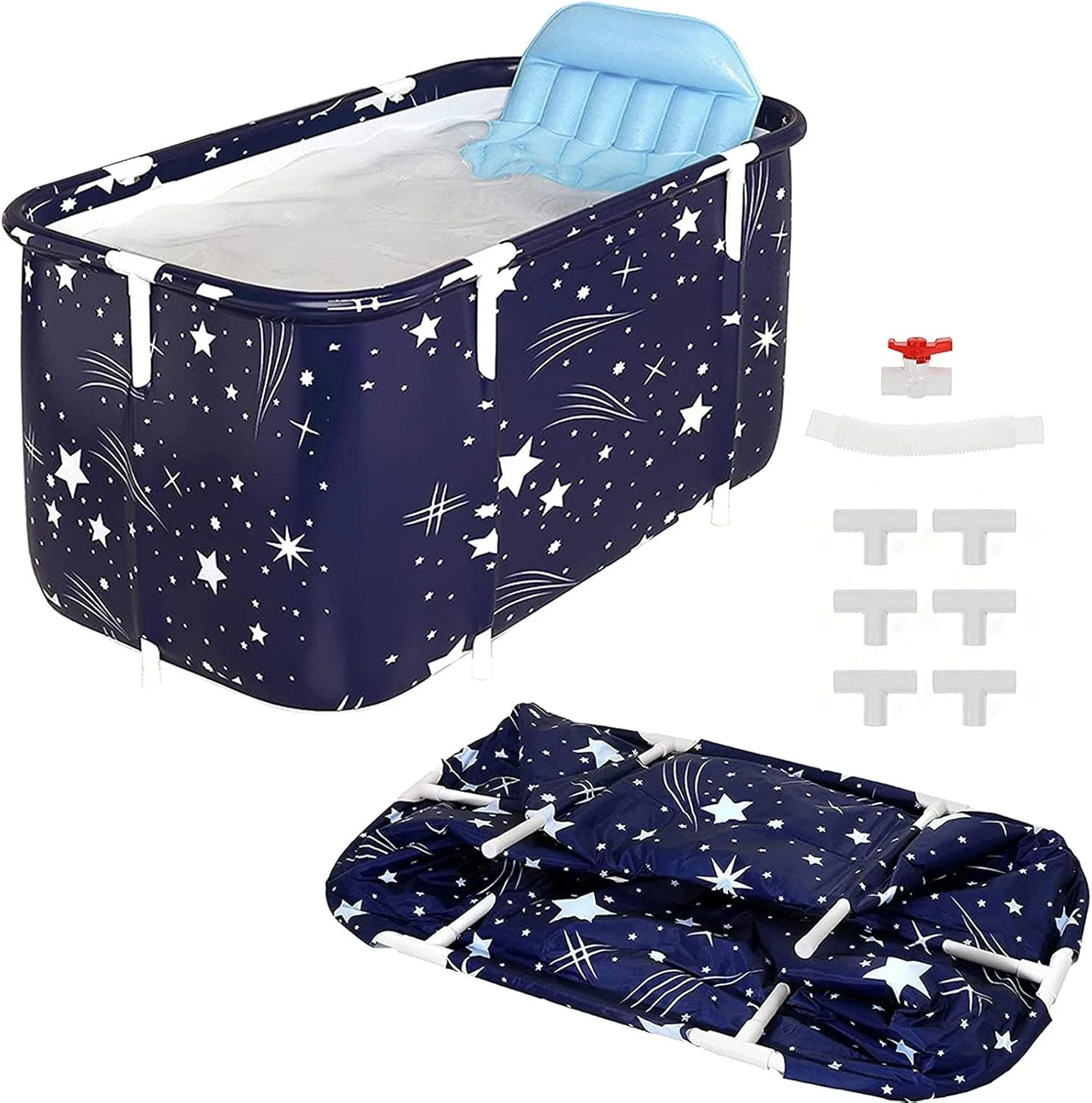 وان حمام تاشو قابل حمل غیر بادی Zxqiang، وان حمام تاشو، وان حمام تاشو پلاستیکی ضخیم مستقل برای بزرگسالان، وان حمام خیساندن، وان حمام دو نفره، برای خانواده، آسمان پر ستاره - 1.2 متر