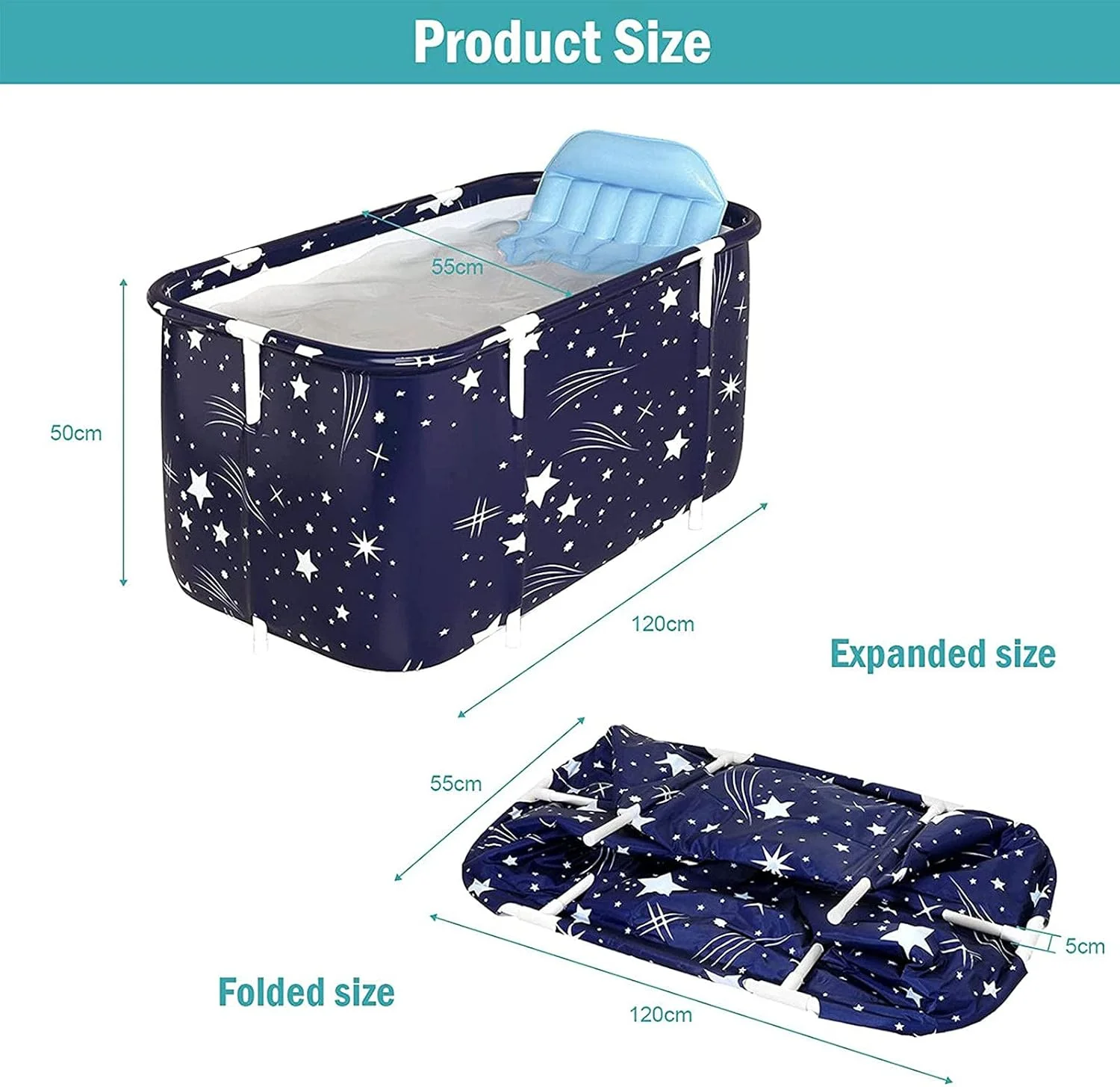 وان حمام تاشو قابل حمل غیر بادی Zxqiang، وان حمام تاشو، وان حمام تاشو پلاستیکی ضخیم مستقل برای بزرگسالان، وان حمام خیساندن، وان حمام دو نفره، برای خانواده، آسمان پر ستاره - 1.2 متر