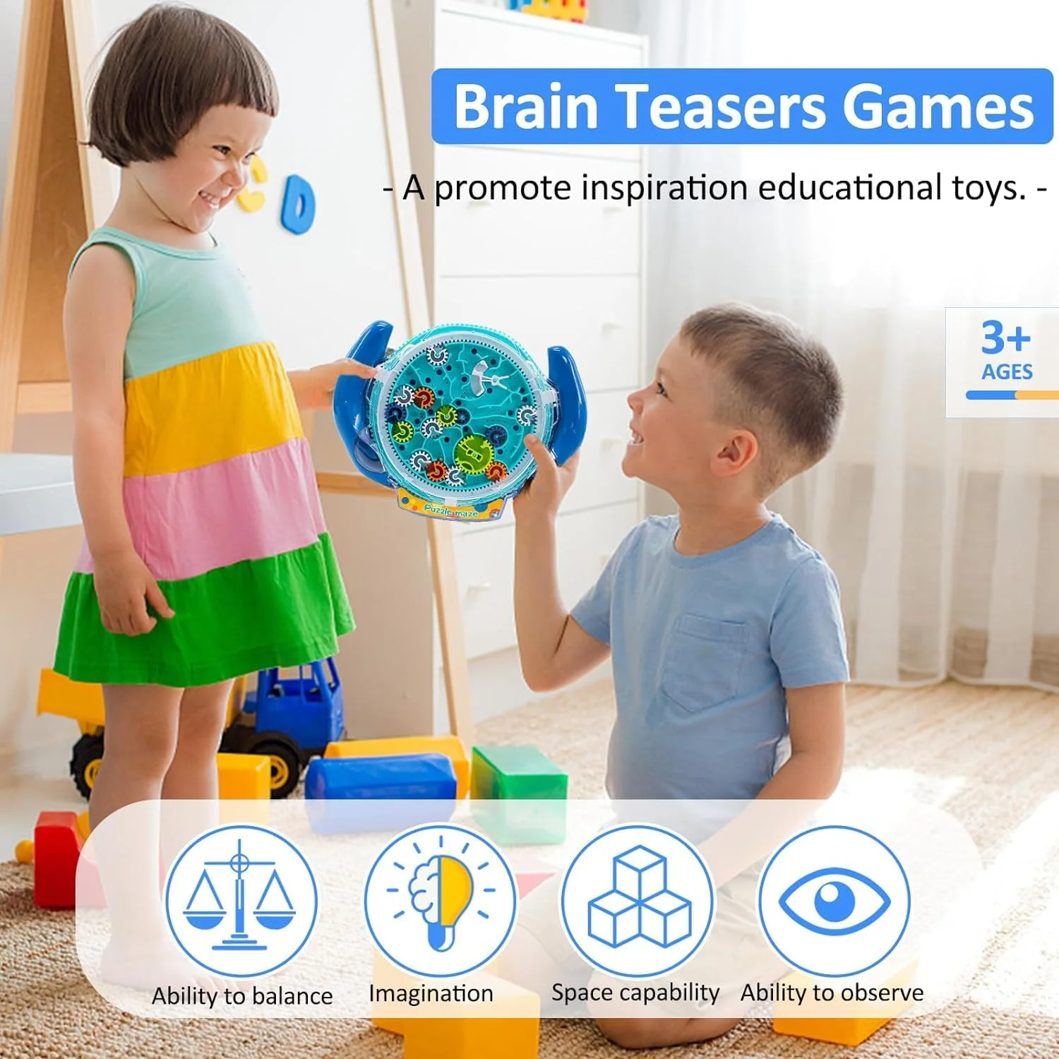 بازی های فکری و پازلی برای کودکان، توپ سه بعدی هزارتوی جاذبه برای کودکان 3-8 ساله، بازی پازل فکری هزارتو با کنترل دنده، چالش های مهارت های حرکتی ظریف، اسباب بازی های پازلی هدیه برای کودکان و نوجوانان، بازی های سخت