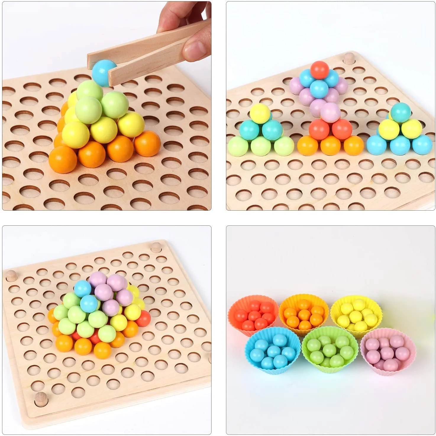 بازی فکری مهره های چوبی Baybee برای کودکان | اسباب بازی های چوبی با مهره های رنگارنگ | بازی های تخته ای مرتب سازی فنجان ها و الگوها | اسباب بازی های آموزشی برای نوزادان | پازل برای کودکان 3+ سال پسران و دختران