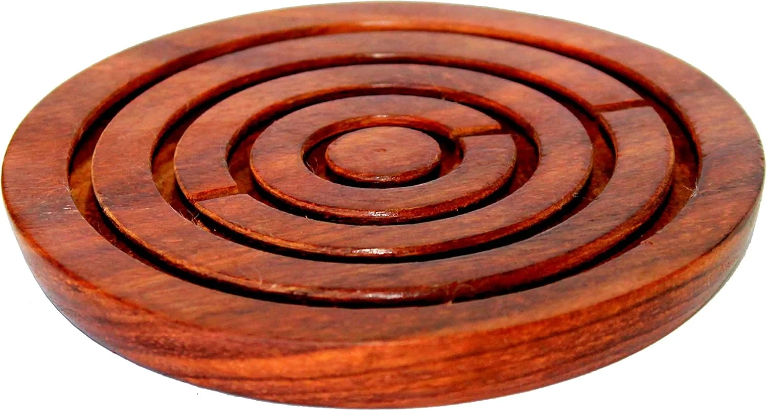 بازی فکری هزارتو چوبی دست ساز استون کرافت 6 اینچی با توپ های فلزی - اسباب بازی پازل سرگرم کننده برای کودکان، پسران و دختران