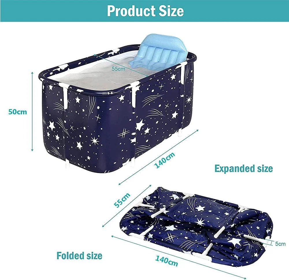 وان حمام تاشو و قابل حمل غیر بادی Zxqiang، وان حمام تاشو، وان حمام پلاستیکی ضخیم تاشو مستقل برای بزرگسالان، وان حمام اسپا دوتایی، برای خانواده، دنیای زیر آب - 1.4 متر