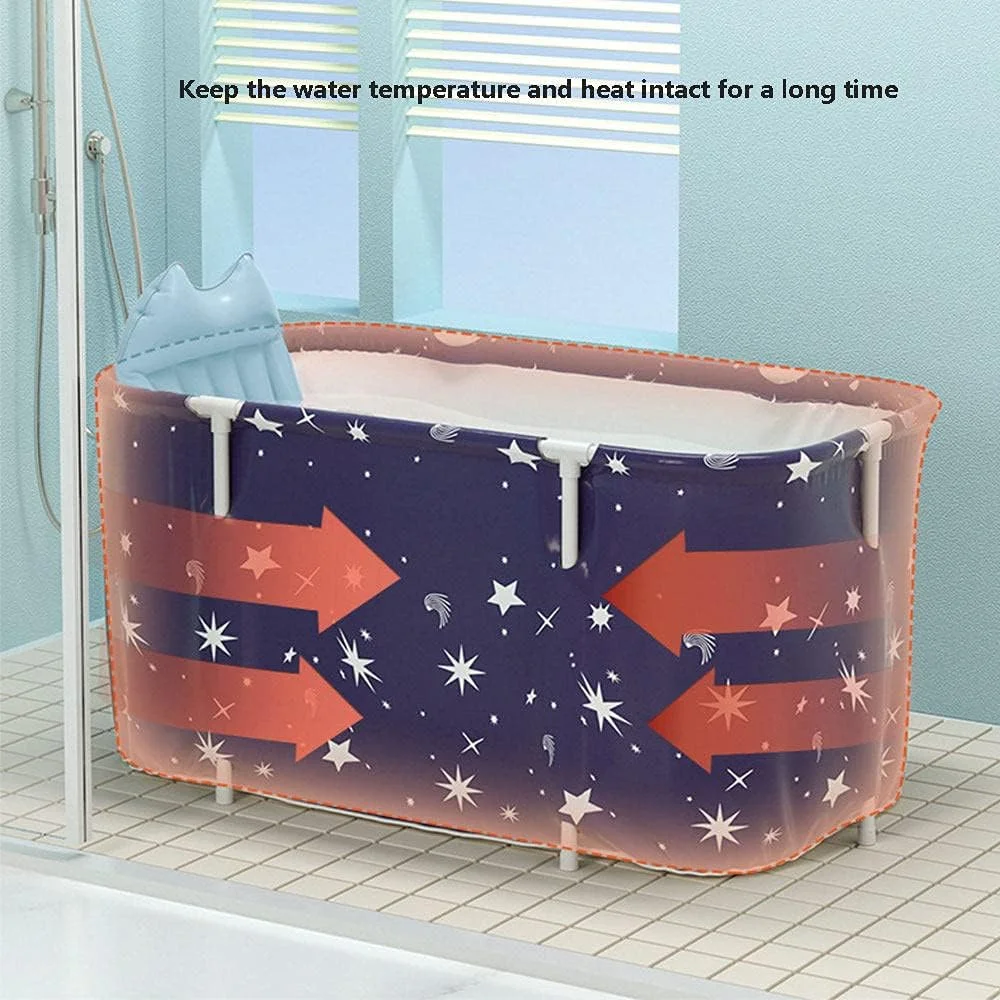 وان حمام تاشو و قابل حمل غیر بادی Zxqiang، وان حمام تاشو، وان حمام پلاستیکی ضخیم تاشو مستقل برای بزرگسالان، وان حمام اسپا دوتایی، برای خانواده، دنیای زیر آب - 1.4 متر