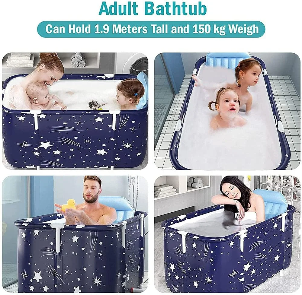 وان حمام تاشو و قابل حمل غیر بادی Zxqiang، وان حمام تاشو، وان حمام پلاستیکی ضخیم تاشو مستقل برای بزرگسالان، وان حمام اسپا دوتایی، برای خانواده، دنیای زیر آب - 1.4 متر