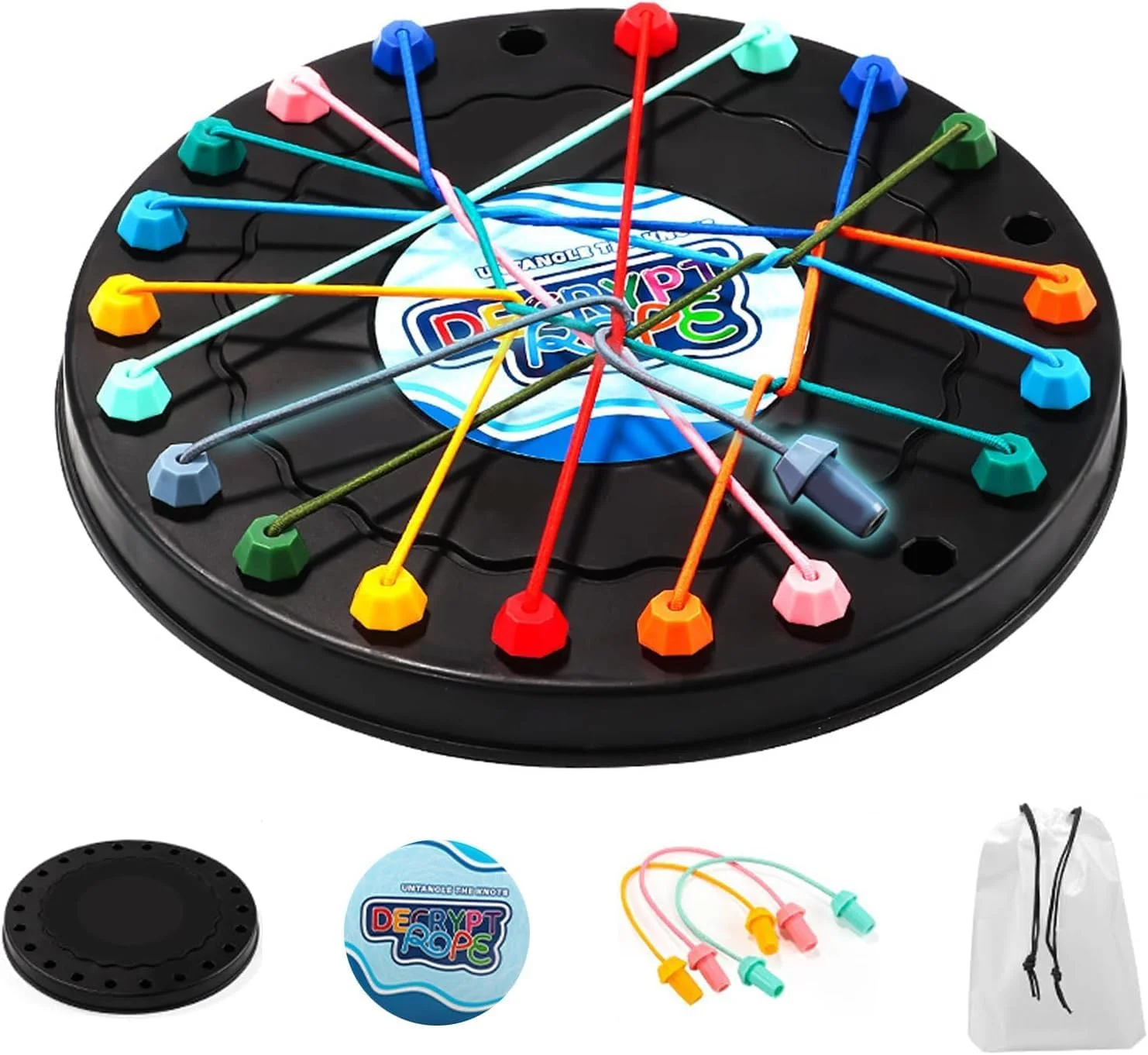 بازی پازل باز کردن طناب - آموزش منطق و معمای فکری استراتژی، چالش گره دوستانه خانوادگی با درجه سختی قابل تنظیم، اسباب بازی فکری مسافرتی قابل حمل