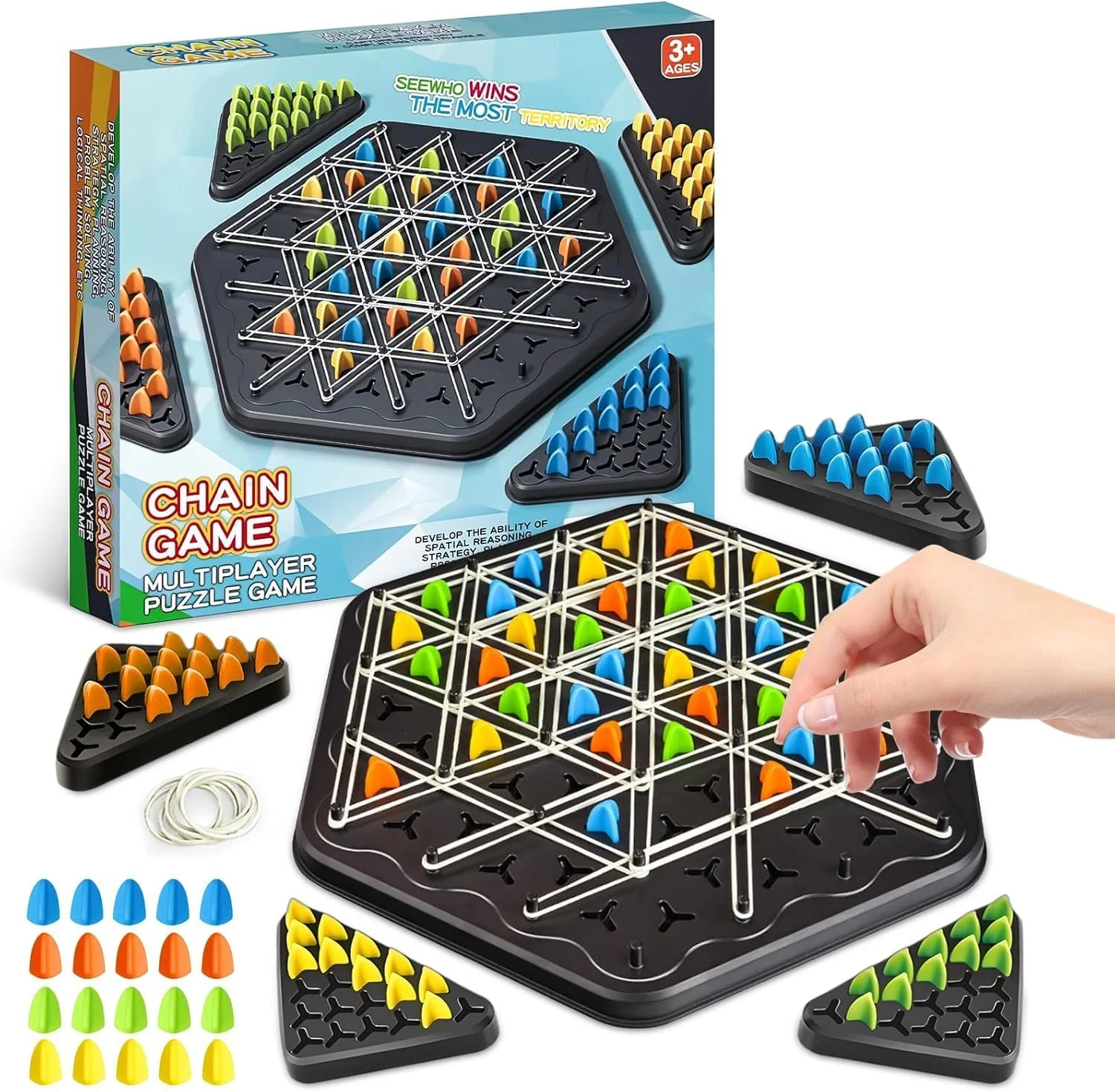 بازی فکری مثلث زنجیره ای ORCHID M®، بازی تخته ای 2 تا 4 نفره برای شب های خانوادگی، هدیه بازگشت به مدرسه، بازی پازل رومیزی زنجیره ای تعاملی برای مهمانی های خانوادگی کودکان و بزرگسالان