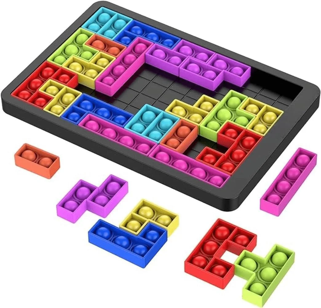 پازل تانگرام Oasisgalore، بلوک های روسی سه بعدی رنگارنگ هوشمند، اسباب بازی های فیجت حباب دار، بازی پازل بلوک های چیدنی تیک تاک تو برای کودکان، نوجوانان و بزرگسالان