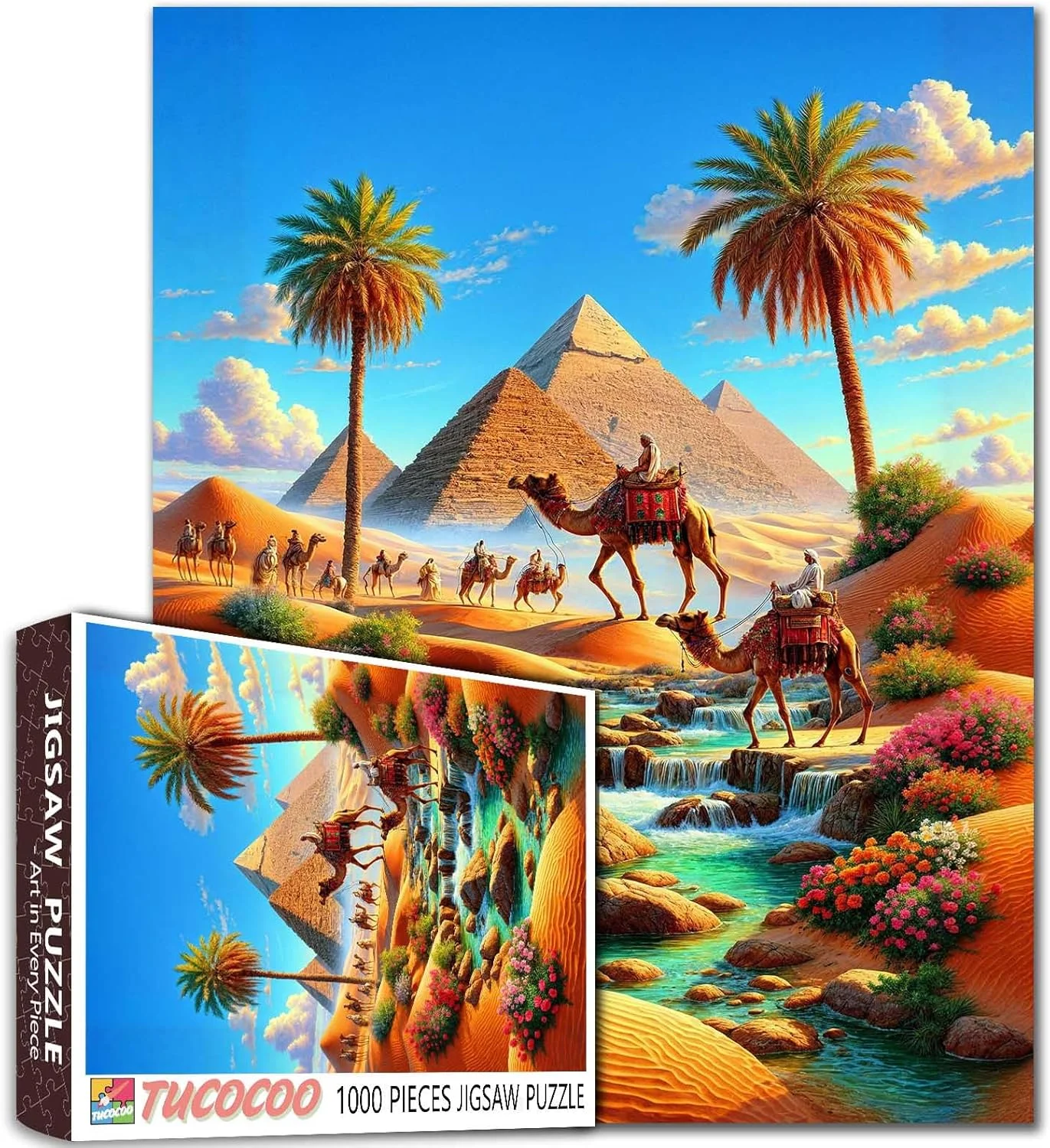 پازل 1000 تکه بزرگسالان تمدن مصر باستان، پازل فانتزی صحرای شتر اهرام، 1000 تکه پازل برای شب بازی، دکور دیوار، کاردستی DIY، پازل 70x50 سانتی متر