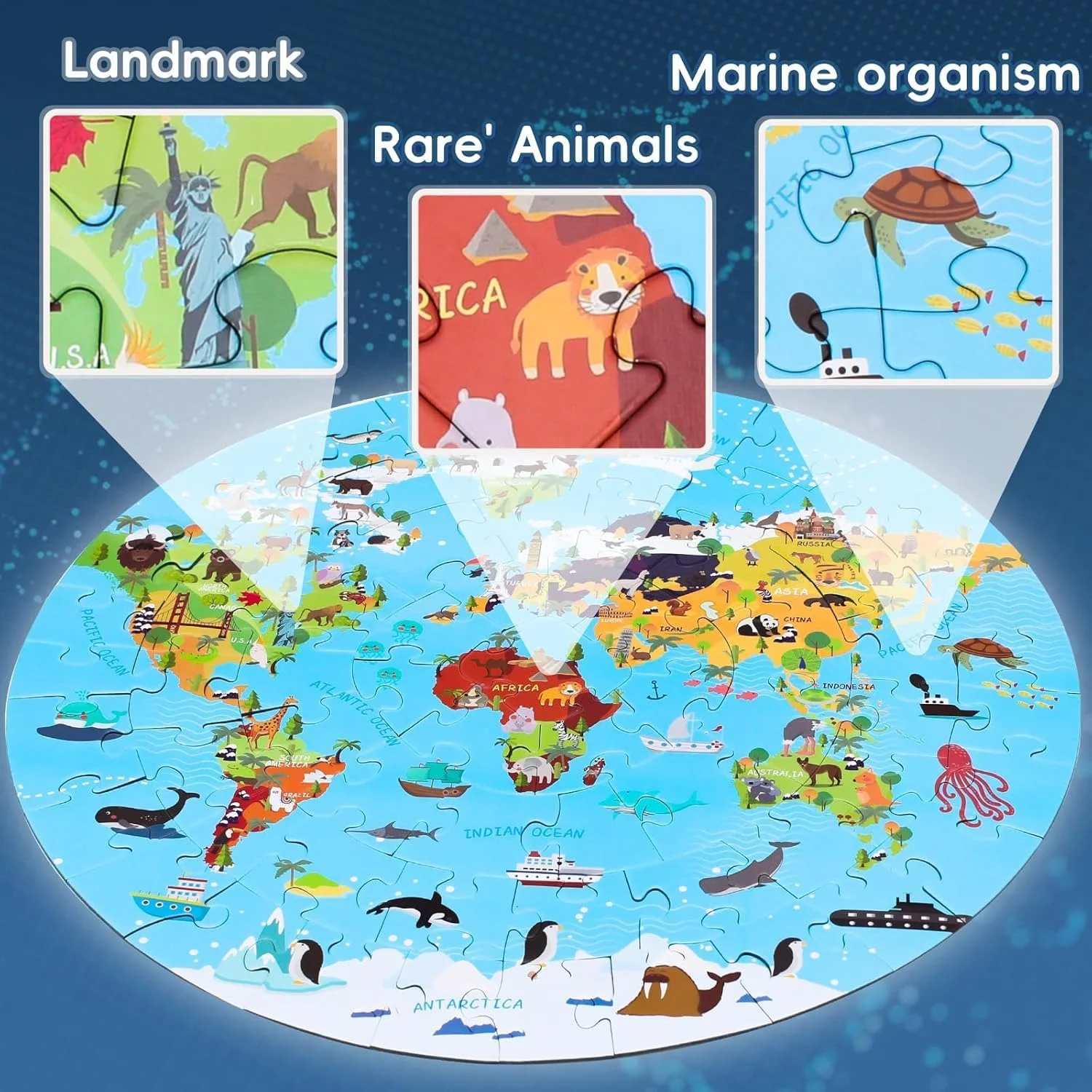 پازل نقشه جهان برای کودکان 4-17 سال، پازل های گرد بزرگ 70 تکه ای برای کودکان، بازی های جغرافیایی، اسباب بازی های آموزشی، هدیه تولد و تعطیلات برای پسران و دختران پازل نقشه جهان برای کودکان 4-17 سال، پازل های گرد بزرگ 70 تکه ای برای کودکان، بازی های جغرافیایی، اسباب بازی های آموزشی، هدیه تولد و تعطیلات برای پسران و دختران