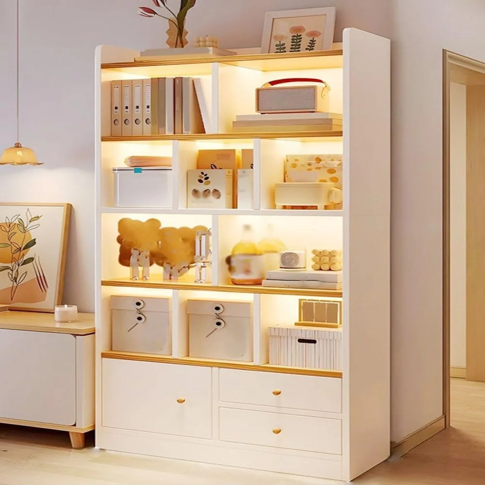 کتابخانه چوبی چند منظوره چند طبقه Kutis - قفسه نمایشگر بزرگ ایستاده عمودی برای اتاق نشیمن، دفتر کار خانگی و اتاق مطالعه 80x24x180 سانتی متر.