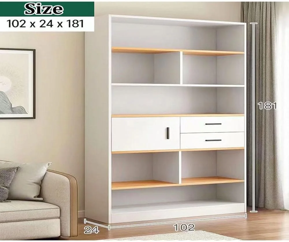 کتابخانه چوبی چند منظوره چند طبقه Kutis با قفسه نمایشگر بزرگ، کشوها و قفسه ایستاده عمودی - قفسه کتاب همه کاره برای دفتر کار خانگی و اتاق نشیمن 102x24x181 سانتی متر. کتابخانه چوبی چند منظوره چند طبقه Kutis با قفسه نمایشگر بزرگ، کشوها و قفسه ایستاده عمودی - قفسه کتاب همه کاره برای دفتر کار خانگی و اتاق نشیمن 102x24x181 سانتی متر.