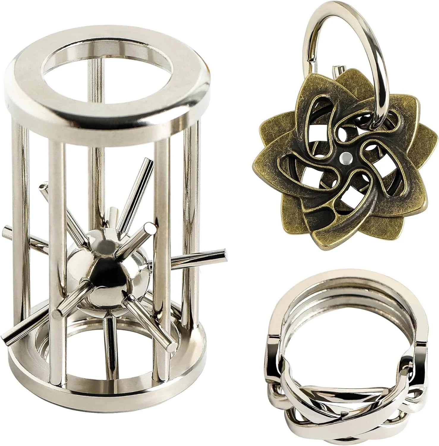 مجموعه 3 عددی پازل فکری فلزی – پازل های درهم تنیده آلیاژی برای بزرگسالان، تست هوش و منطق، بازی های فکری جداسازی برای مدرسه و دفتر