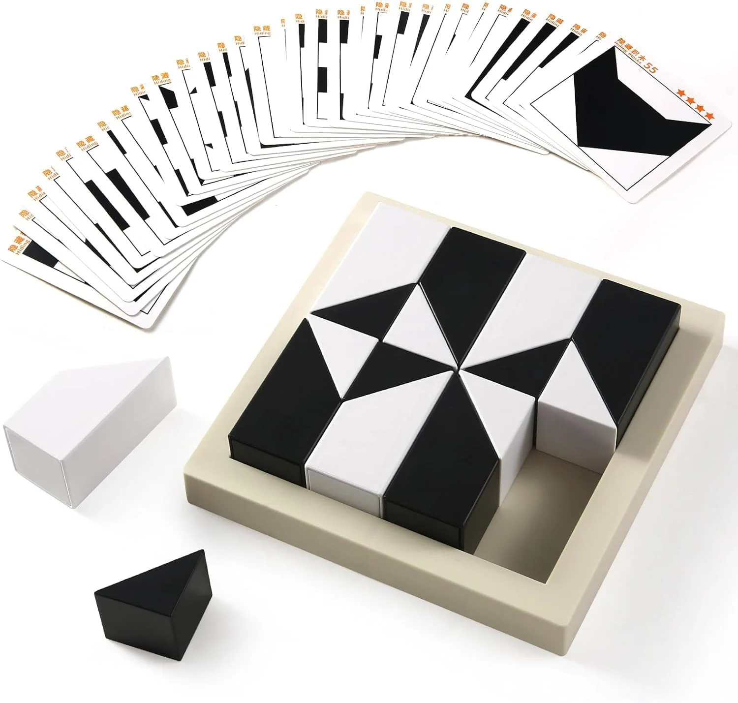 پازل بلوک ملاله، پازل مکعب چوبی با سینی ذخیره سازی، اسباب بازی پازل بلوک ساختمانی پنهان چوبی، بازی پازل سه بعدی بلوک فکری، پازل بلوک سیاه و سفید آموزش زودهنگام برای کودکان 4 سال به بالا