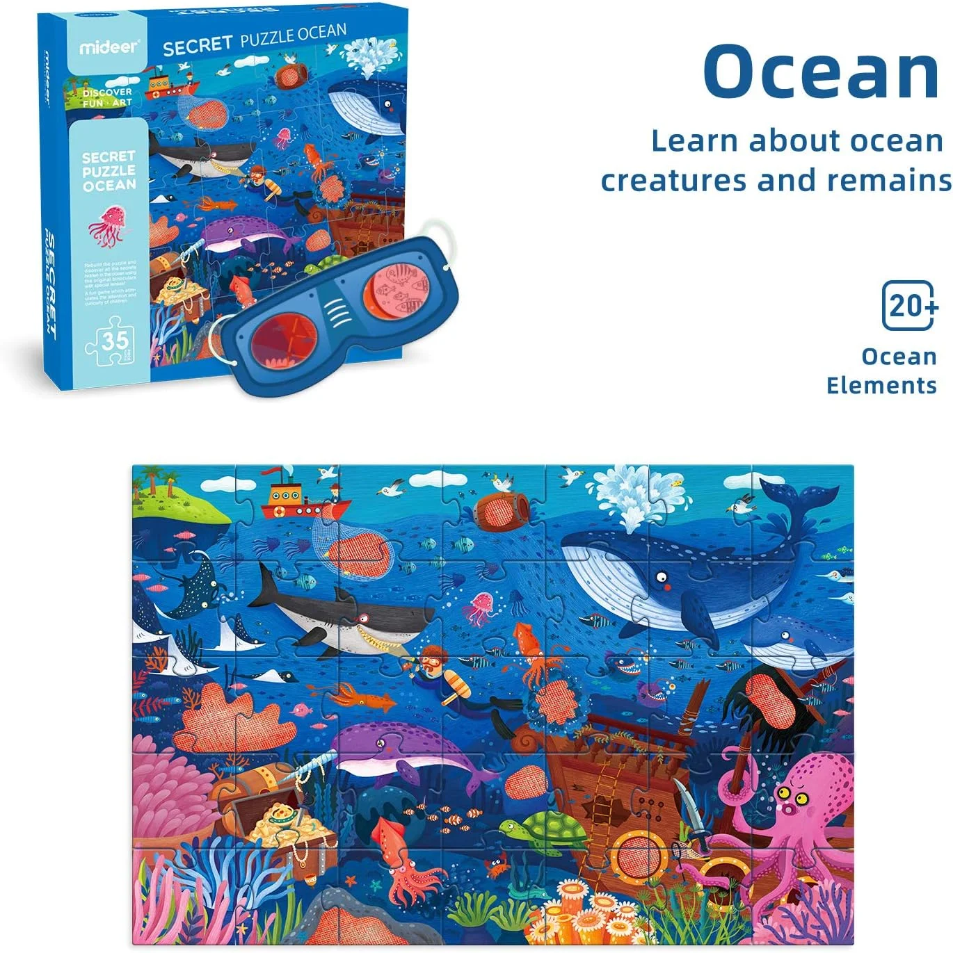 پازل کف اقیانوس مخفی Mideer، 35 قطعه پازل مقوایی ضخیم به همراه یک عینک پازل کف اقیانوس مخفی Mideer، 35 قطعه پازل مقوایی ضخیم به همراه یک عینک