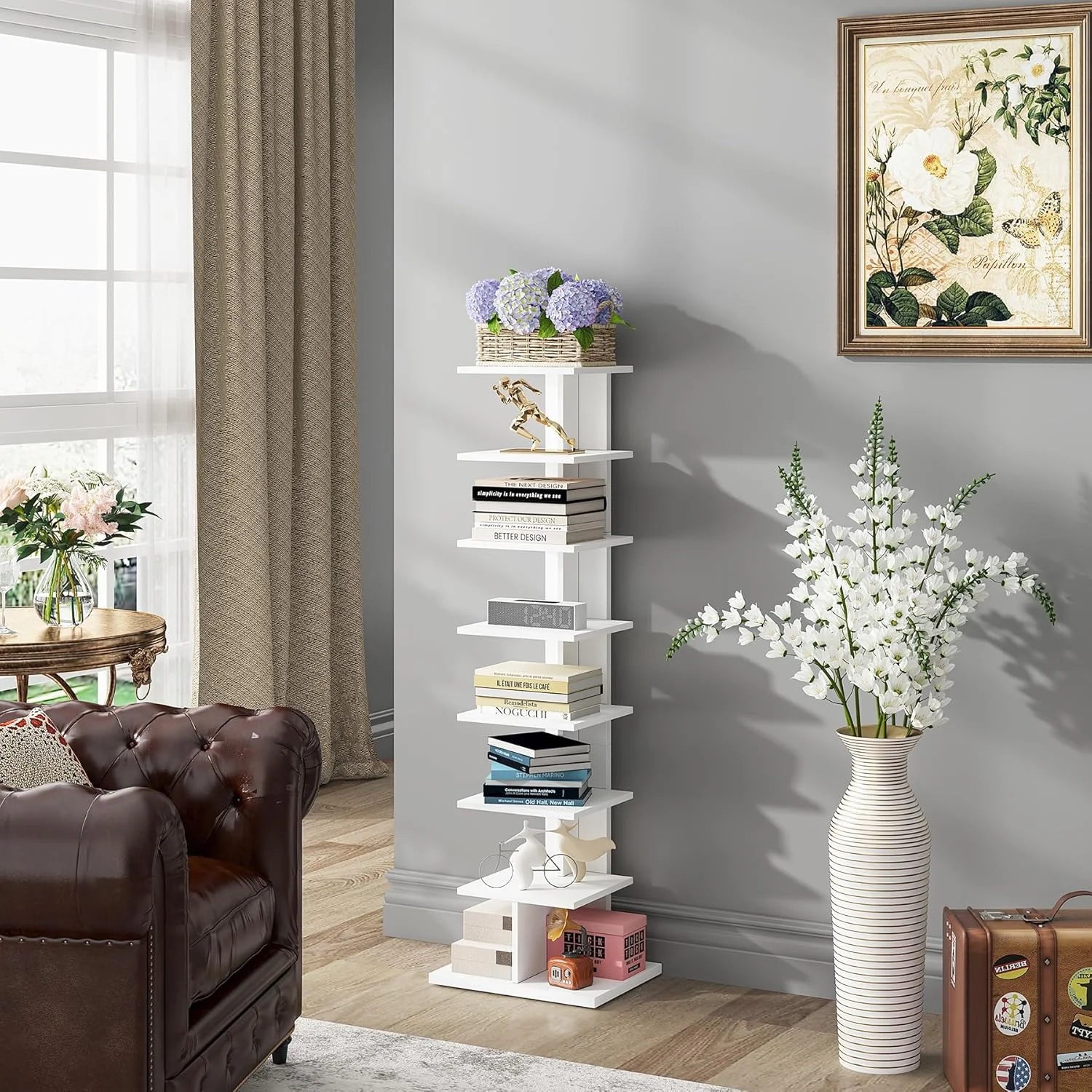 کتابخانه باریک TUTOTAK، کتابخانه 8 طبقه، قفسه کتاب ستون فقرات برای فضای کوچک، قفسه ایستاده گوشه ای برای اتاق نشیمن، دفتر، مطالعه، ورودی، سفید BS06BW008 کتابخانه باریک TUTOTAK، کتابخانه 8 طبقه، قفسه کتاب ستون فقرات برای فضای کوچک، قفسه ایستاده گوشه ای برای اتاق نشیمن، دفتر، مطالعه، ورودی، سفید BS06BW008