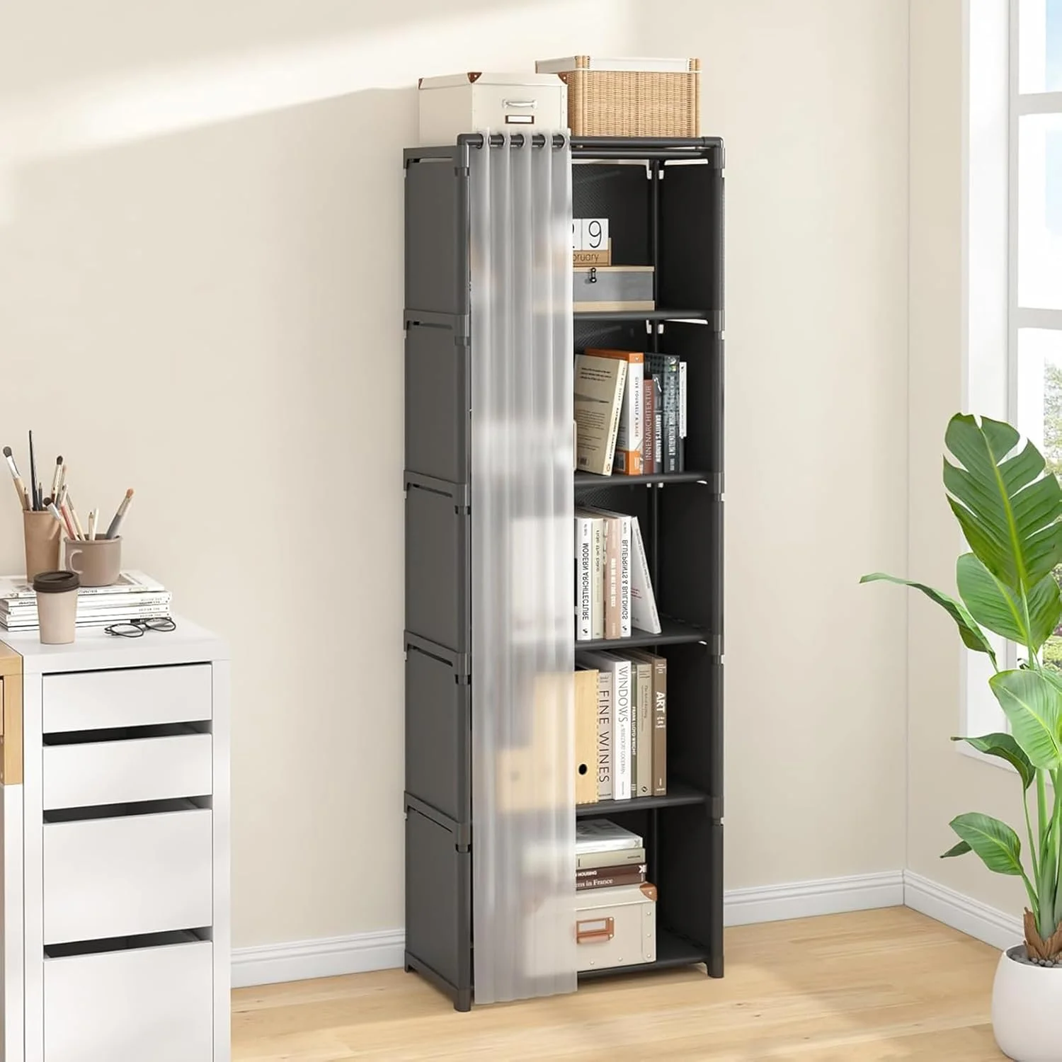 قفسه کتاب U-HOOME، سازمان دهنده 6 مکعبی، قفسه کتاب DIY، قفسه کتاب فلزی، قفسه/کتابخانه بلند، قفسه مکعبی مشکی، قفسه های کمدی برای اتاق خواب، اتاق نشیمن، دفتر، کمد