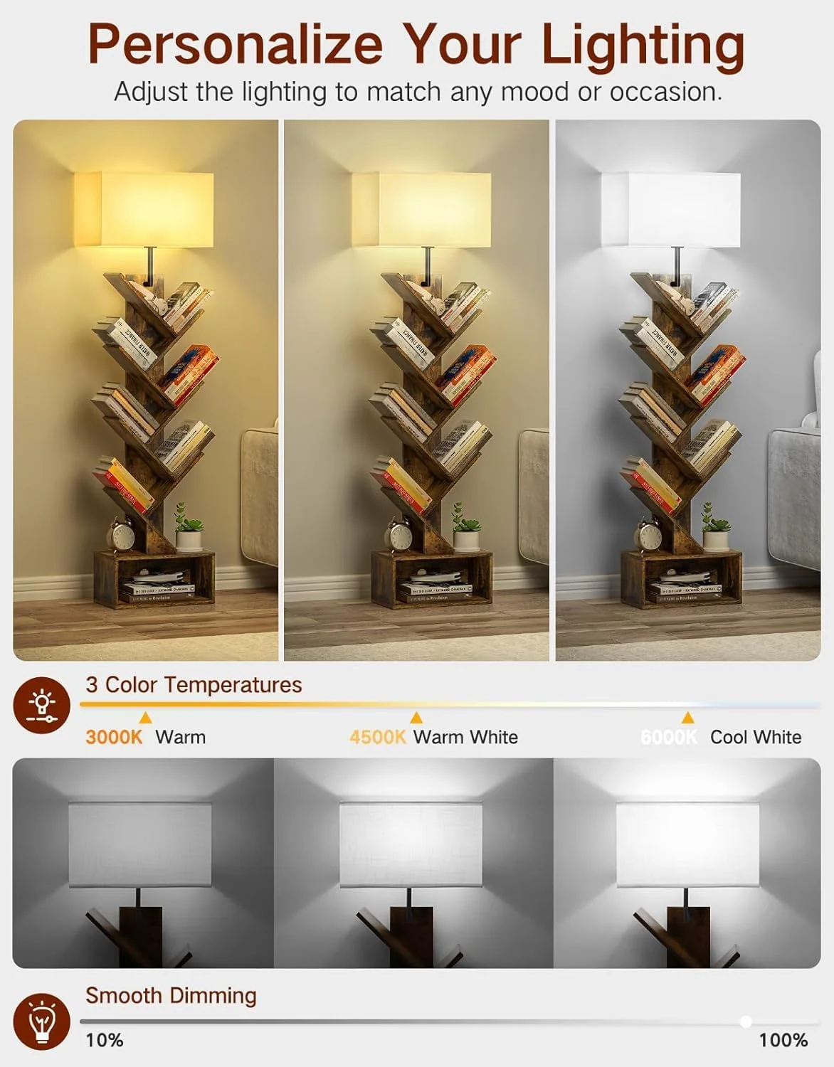 کتابخانه درختی 6 طبقه U-HOOME با نورپردازی با 3 دمای رنگ، برج کتاب باریک، سازمان دهنده کتاب ایستاده بلند با کابینت ذخیره سازی برای اتاق نشیمن، اتاق خواب و دفتر کار خانگی کتابخانه درختی 6 طبقه U-HOOME با نورپردازی با 3 دمای رنگ، برج کتاب باریک، سازمان دهنده کتاب ایستاده بلند با کابینت ذخیره سازی برای اتاق نشیمن، اتاق خواب و دفتر کار خانگی