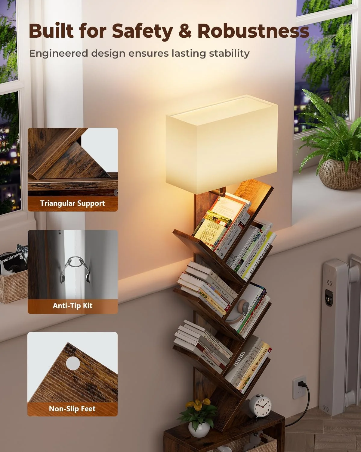 کتابخانه درختی 6 طبقه U-HOOME با نورپردازی با 3 دمای رنگ، برج کتاب باریک، سازمان دهنده کتاب ایستاده بلند با کابینت ذخیره سازی برای اتاق نشیمن، اتاق خواب و دفتر کار خانگی کتابخانه درختی 6 طبقه U-HOOME با نورپردازی با 3 دمای رنگ، برج کتاب باریک، سازمان دهنده کتاب ایستاده بلند با کابینت ذخیره سازی برای اتاق نشیمن، اتاق خواب و دفتر کار خانگی