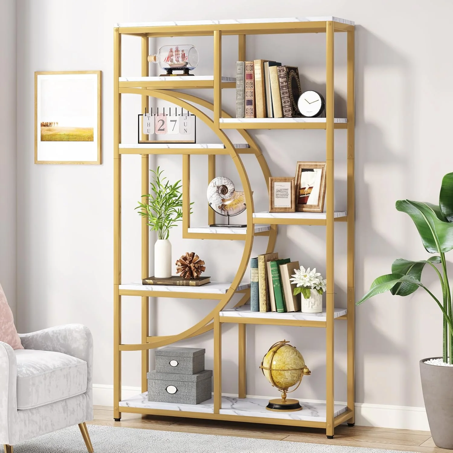 قفسه کتاب Tribesigns، کتابخانه 5 طبقه صنعتی، قفسه نمایشگر ایستاده بلند، سازمان دهنده قفسه ذخیره سازی با 9 قفسه باز برای اتاق نشیمن، اتاق خواب